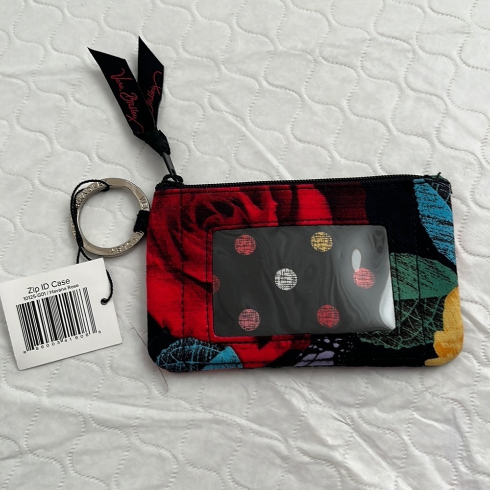 Vera Bradley Havana Rose multicolor zip ID case with key ring